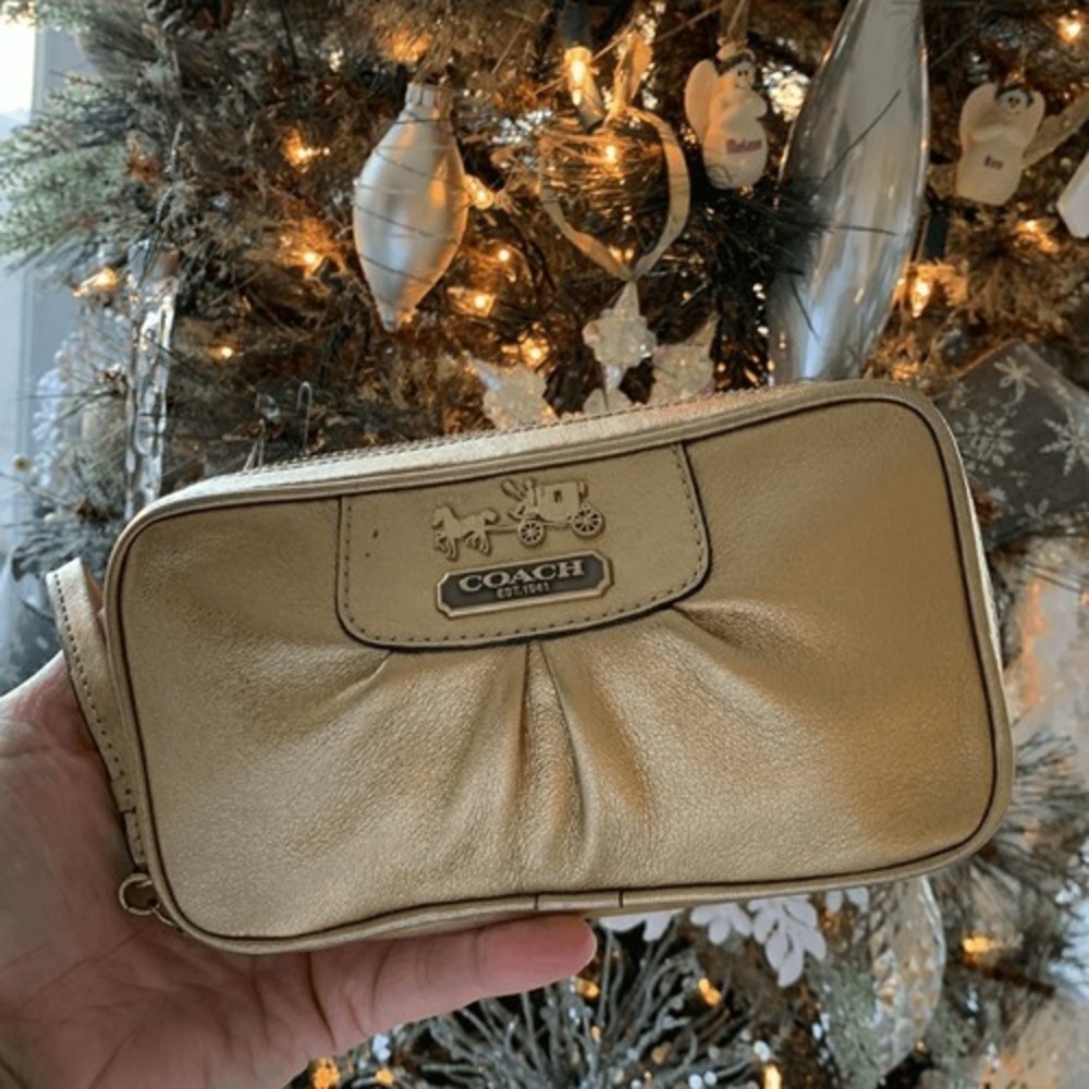 Coach Gold Metallic leather wristlet wallet purse prom Wedding Bridal clutch‎